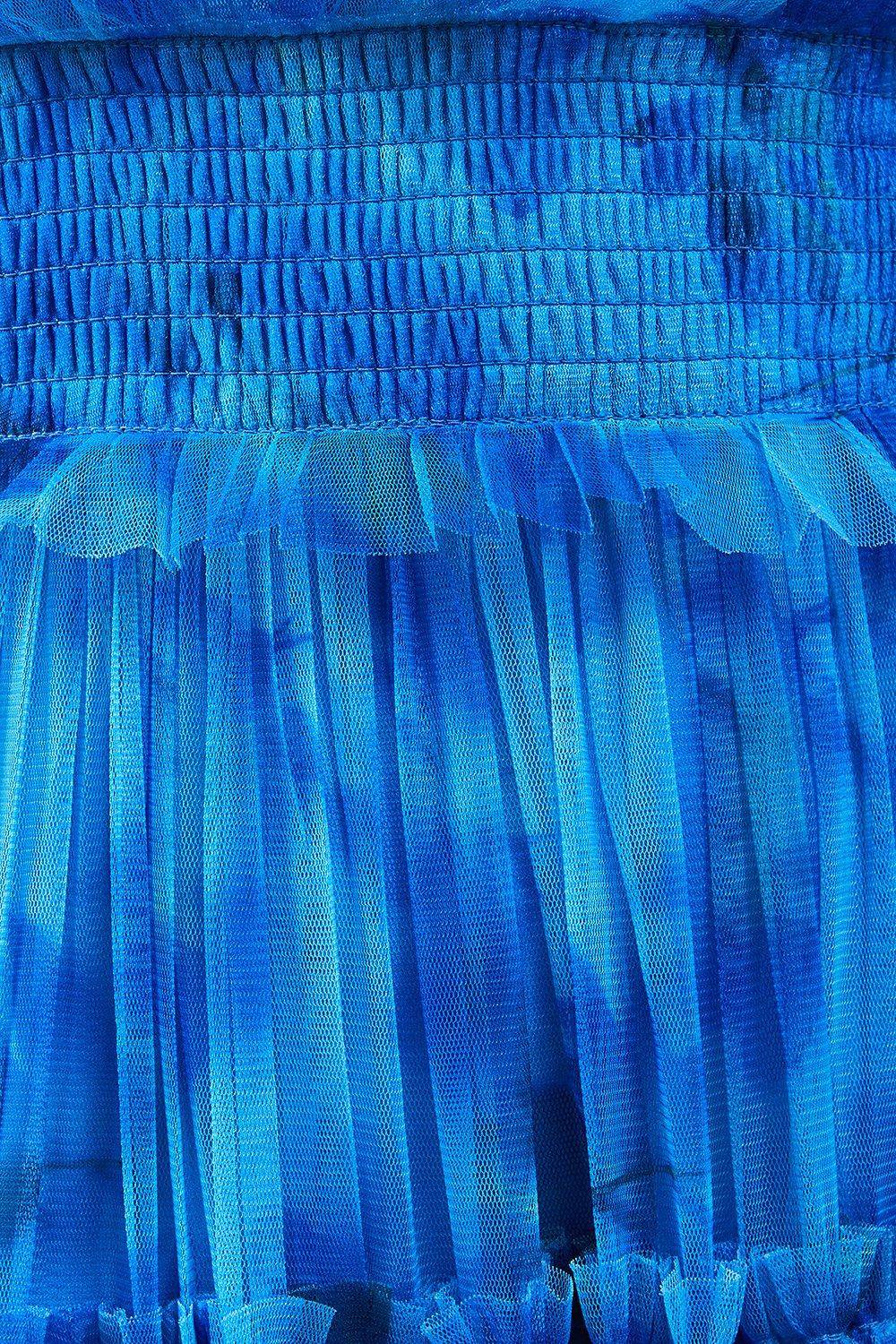 Warehouse Robe Longue Étagée en Tulle Floral à Décolleté Plongeant et Manches Volantées