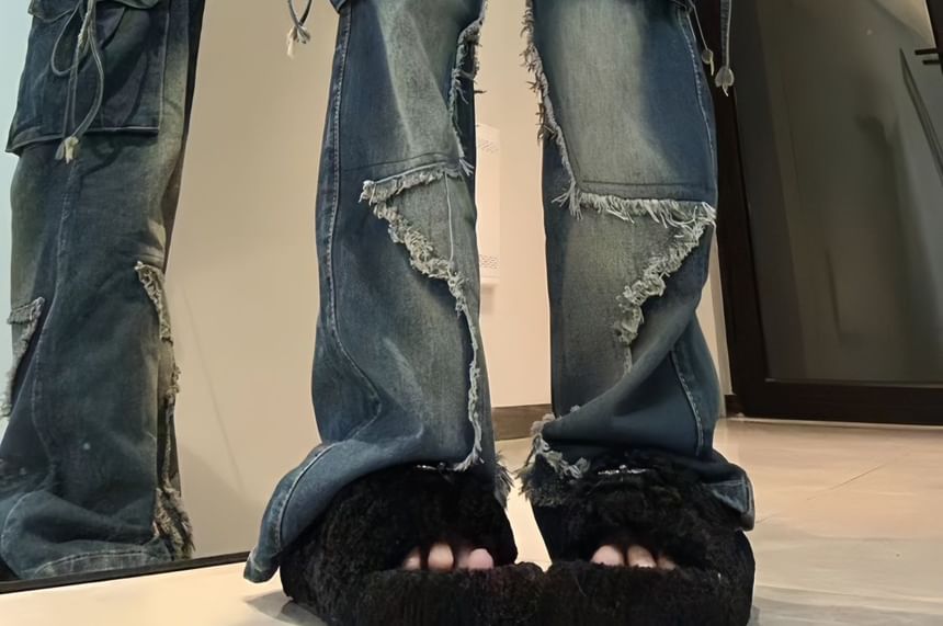 Jerolenea - Losse cargojeans met lage taille en franjes