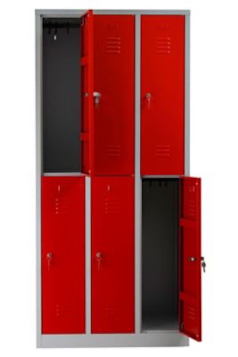 PROREGAL Garderobekast Camel 6 Compartimenten HxBxD 195 x 90 x 50 cm Cilinderslot Grijs-Rood