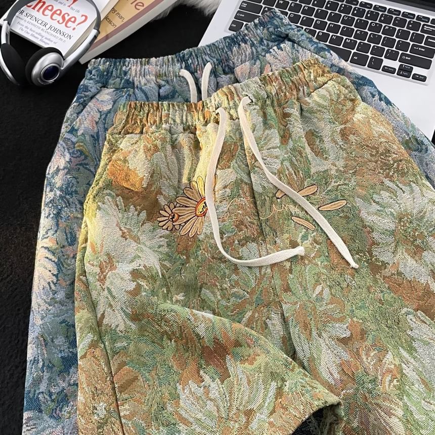 Maxelane - Shorts met trekkoord en geborduurde bloemenprint