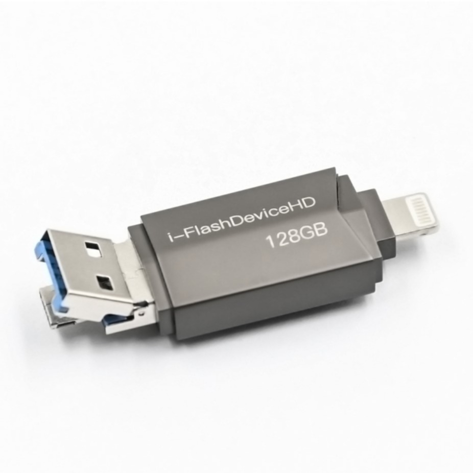 (128GB) 3in1 USB Lightning / Micro USB / USB A Speicher Stick Flash Drive für Smartphones / Tablets / Computer - Schwarz