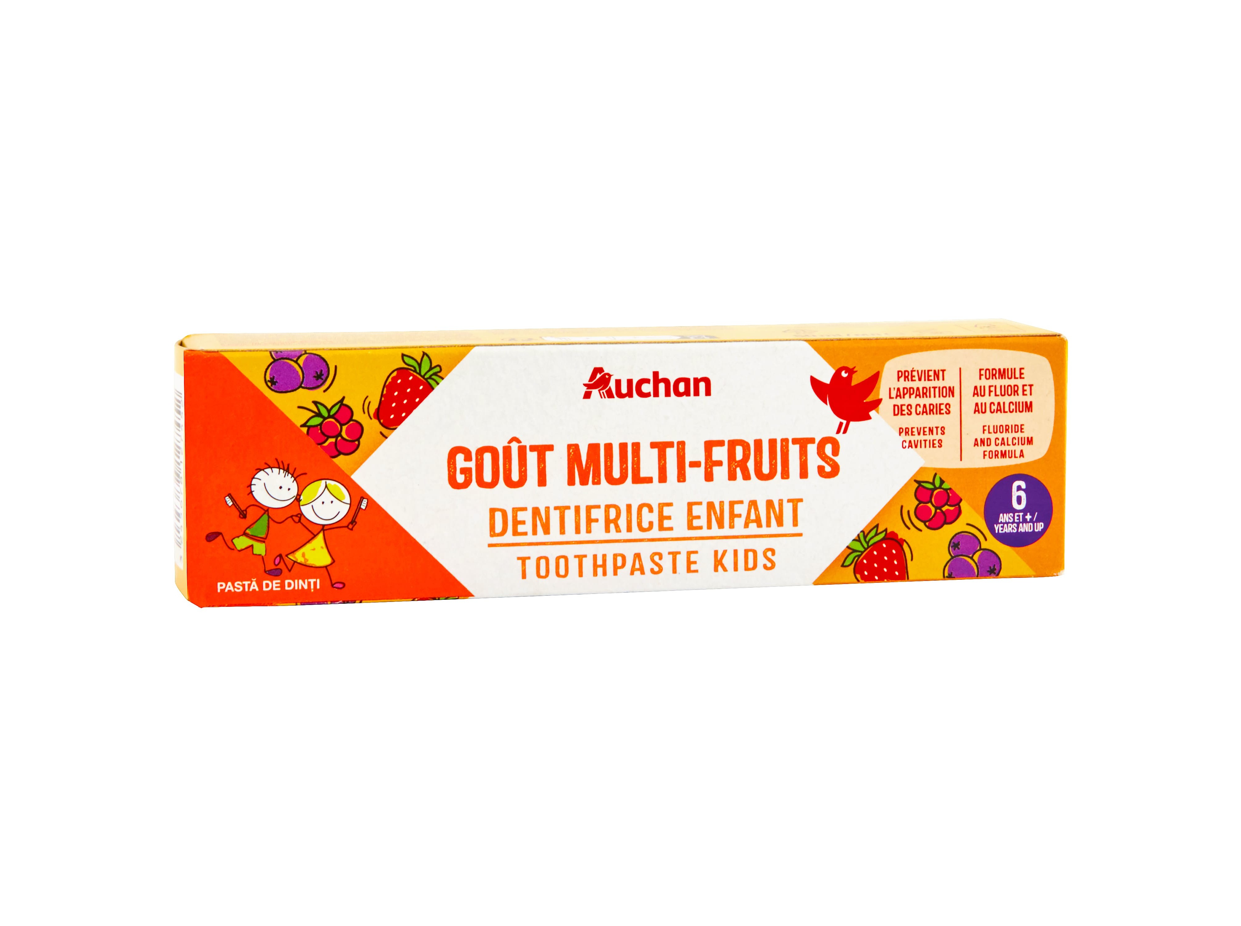 PASTA AUCHAN KIDS DENTÍFRICA 6  MULTIFRUTOS 50ML