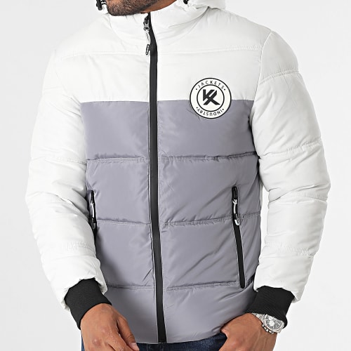 Doudoune Capuche Gris Blanc