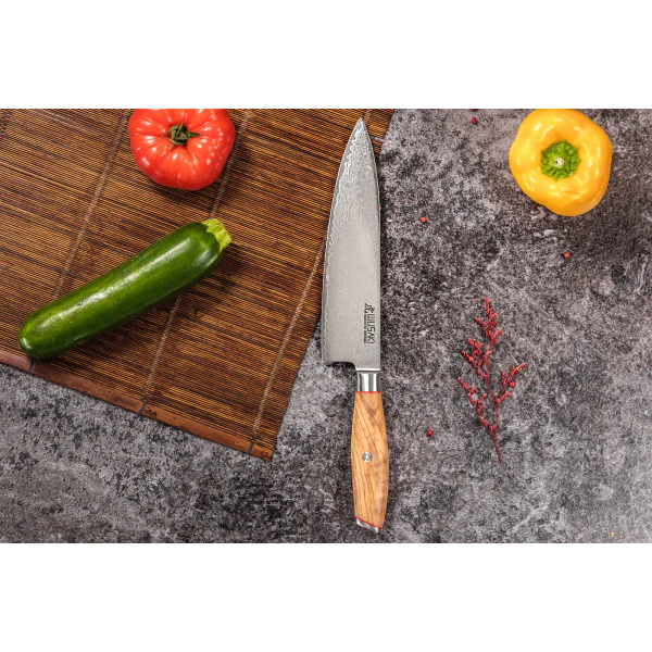 Couteau modèle chef Wusaki Fujiko 20cm manche en olivier Wusaki
