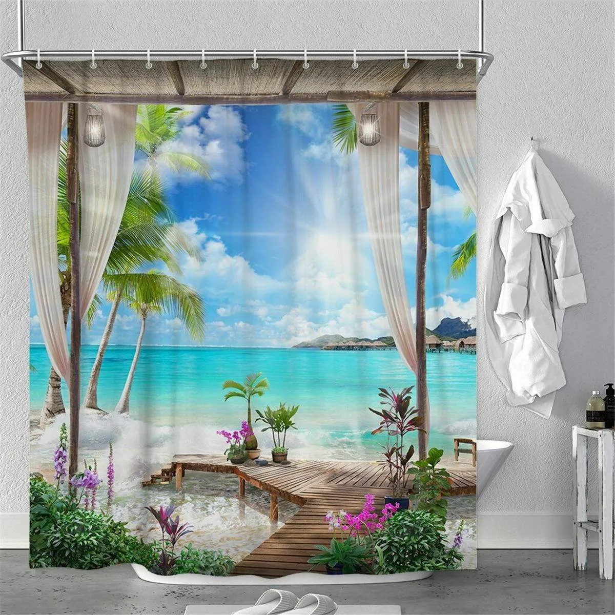 Universal Rideau de douche Sunny Beach 3D