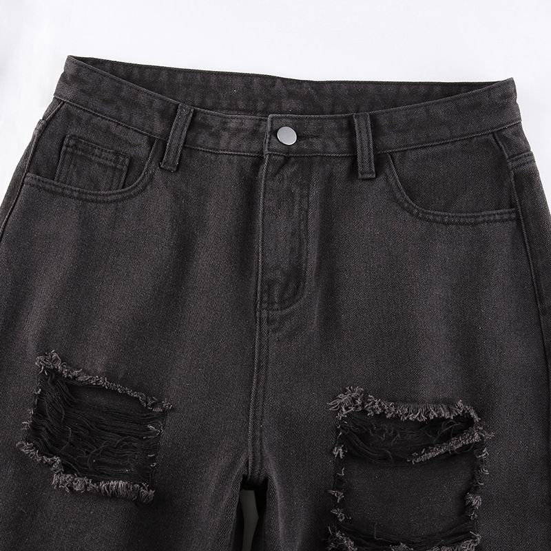 Genrovia - Hoge taille jeans met rechte pijpen en distressed look