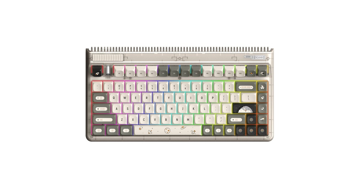 IqunixOG80 Hitchhiker Wireless Mechanical Keyboard, gaming toetsenbord  (Grijs/wit, US lay-out, Cherry MX Silent Red, RGB leds, 80% (TKL), Hot-swappable, PBT, 2.4GHz | Bluetooth 5.1 | USB-C)