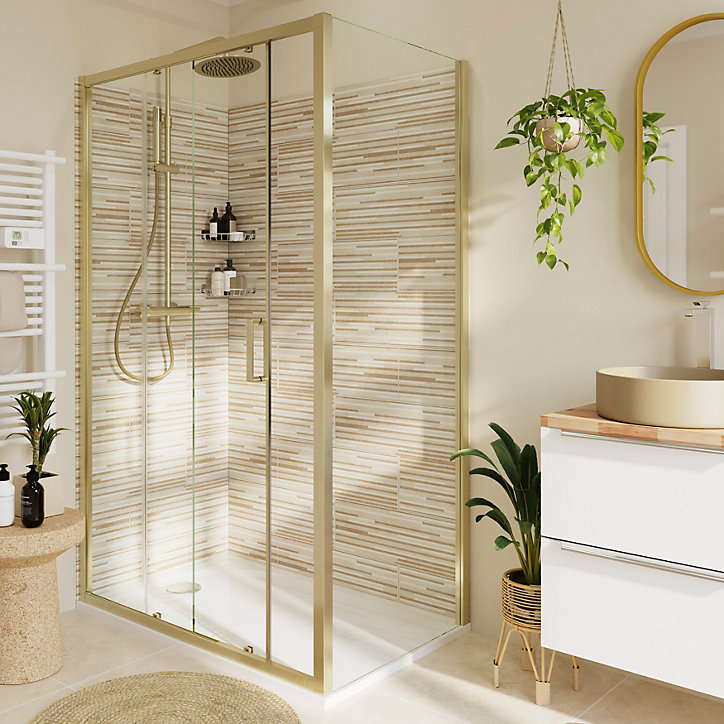 Paroi de douche fixe l.80 x 195 cm, profilés alu finition doré satin, GoodHome Ledava