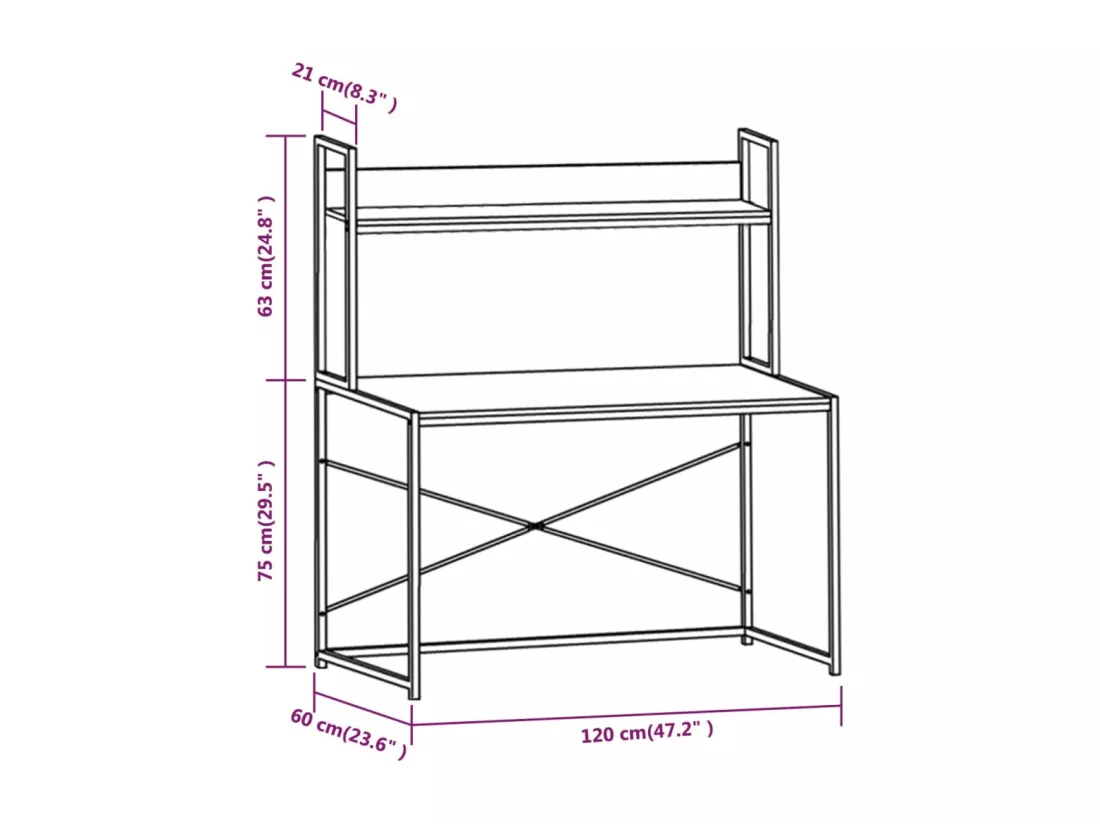 Bureau d'ordinateur Noir et chêne 120 x 60 x 138 cm