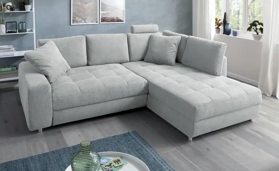 Ecksofa Arissa de Luxe Hellgrau rechts Webstoff