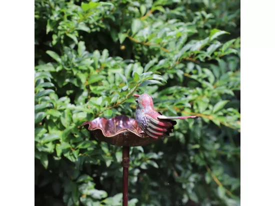 Mangeoire à oiseaux pique jardin abreuvoir fer marron 103 cm