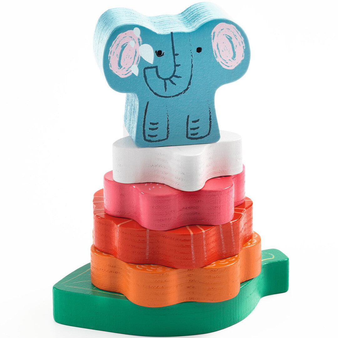 Djeco houten puzzel en stapeltoren - happy - 7st