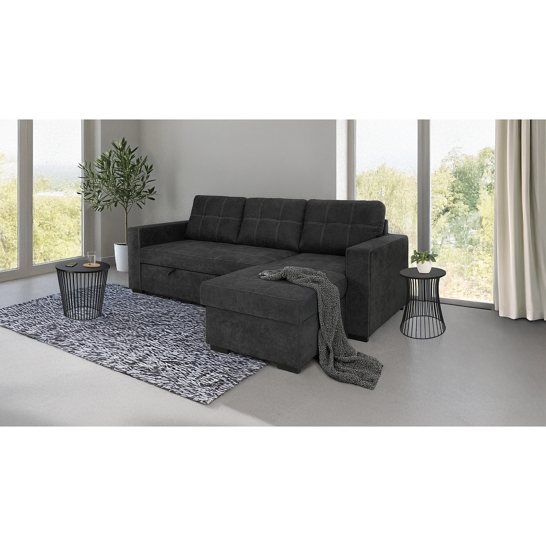 Ecksofa - graphite - Liegefunktion und Staukasten