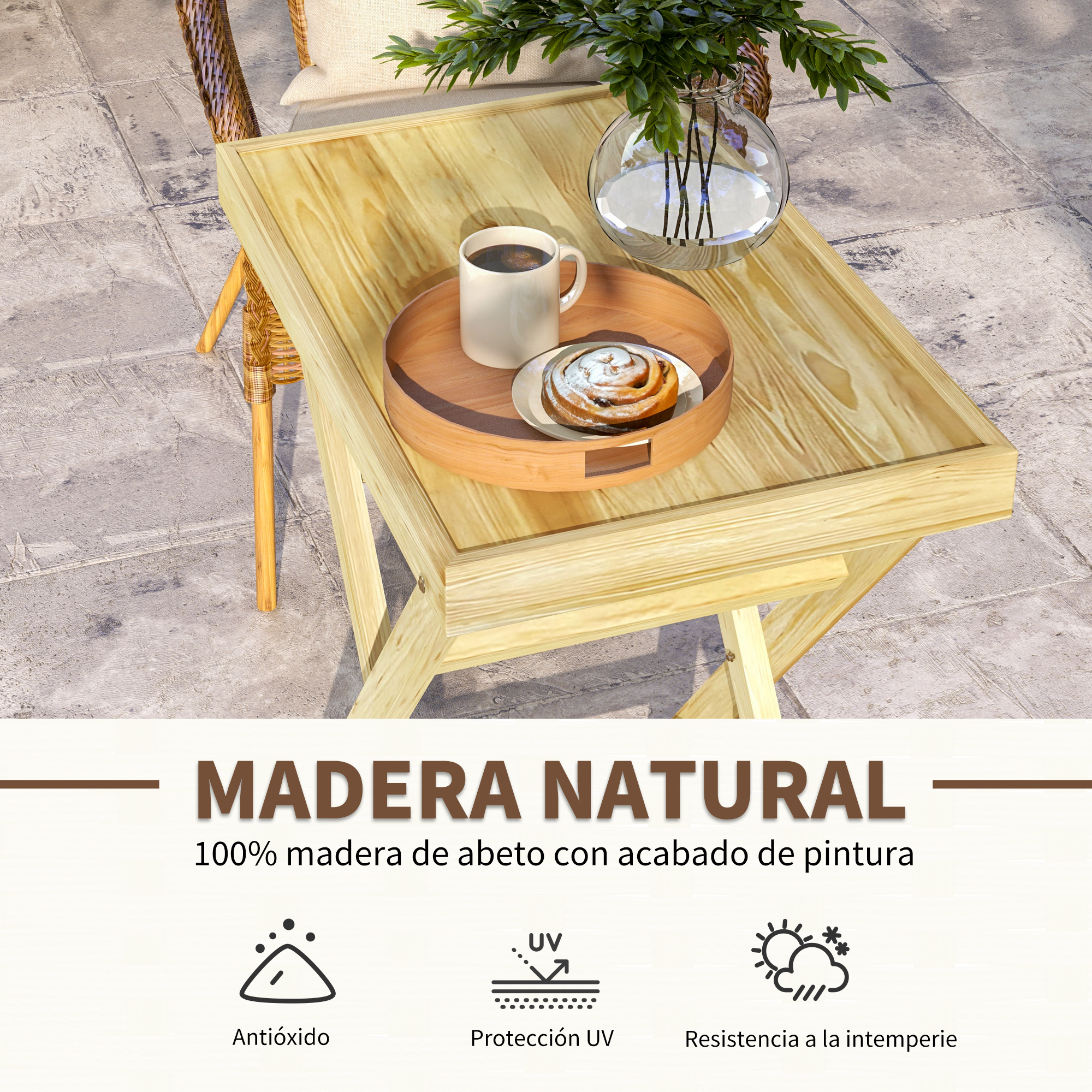 Mesa de jardim Outsunny em madeira natural