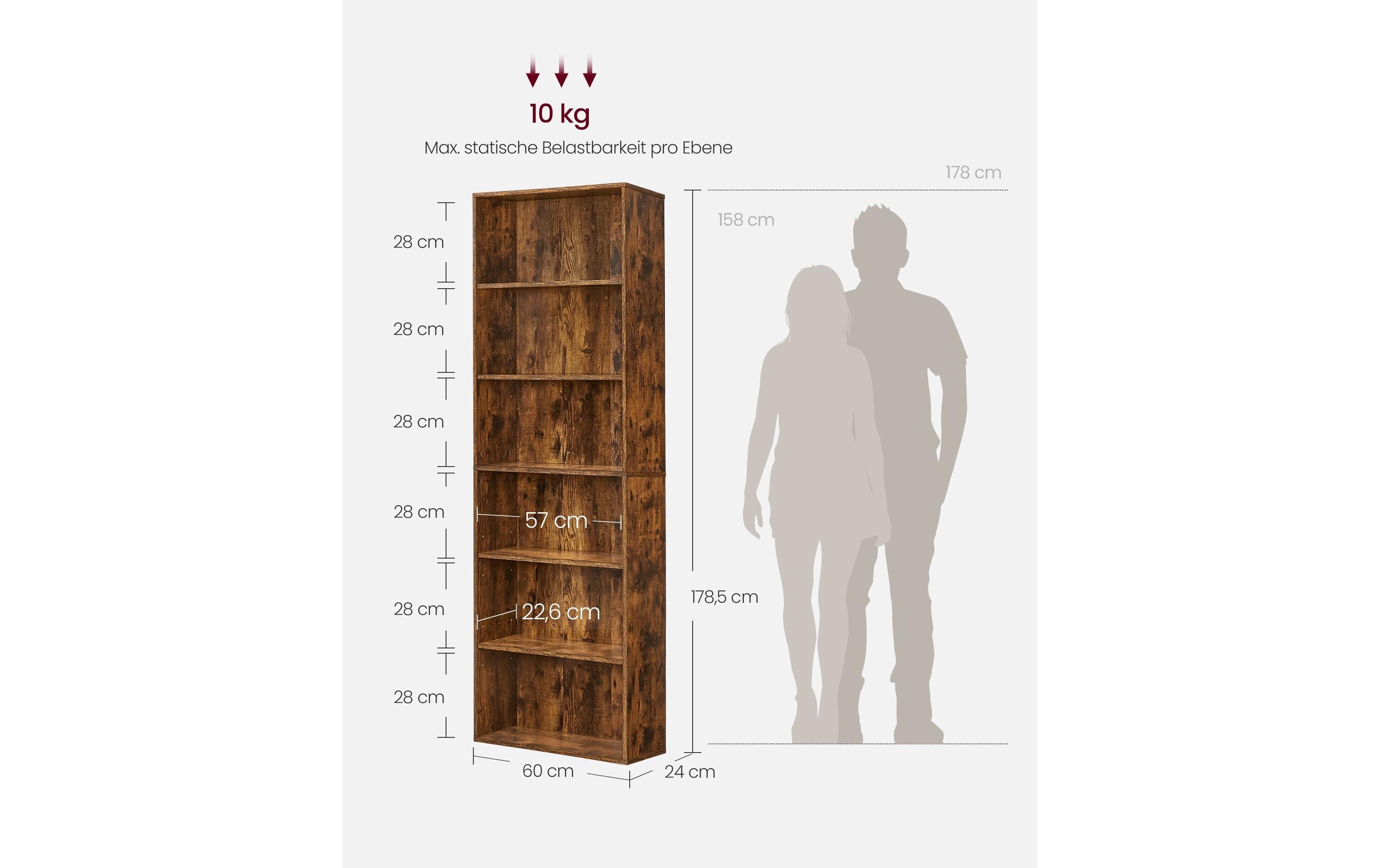 Bücherregal Braun<br>Bücherregal mit 6 Ebenen