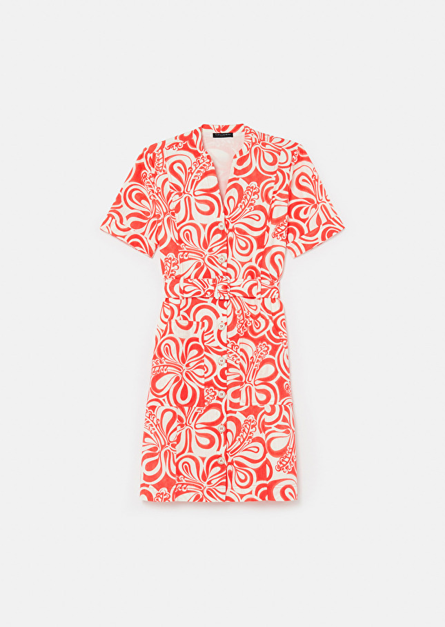 Robe Rosemarineécrue à motif graphique corail en coton