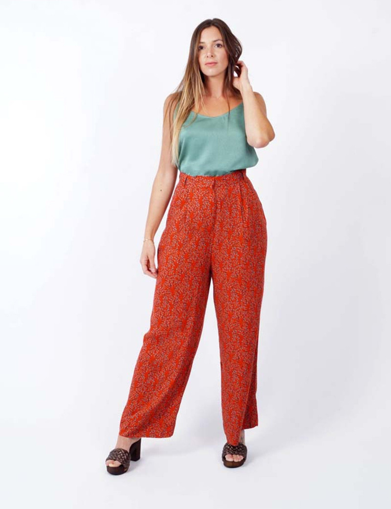 SEE U SOON PANTALON PALAZZO IMPRIMÉ BRICK
