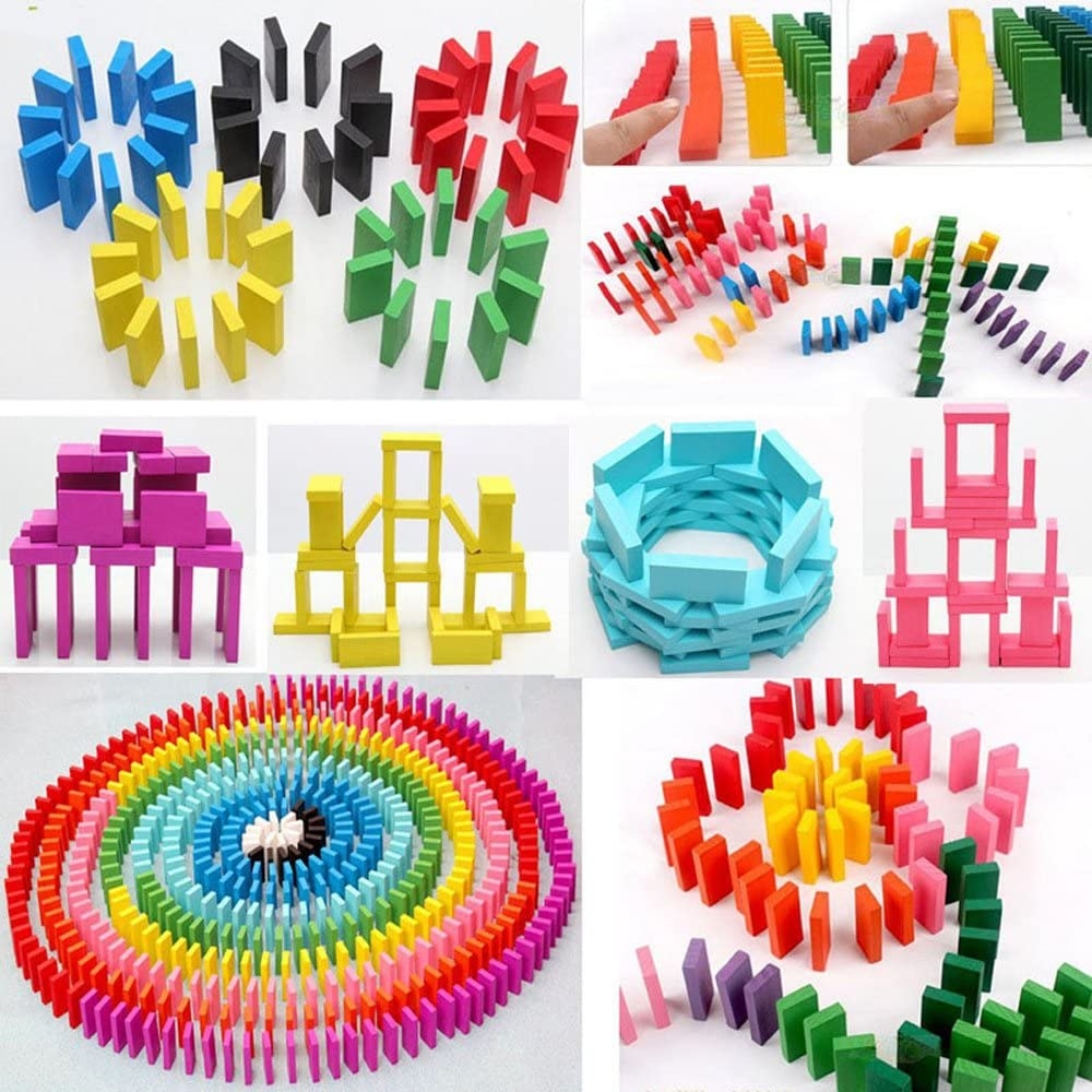 (120er Set) Holz Domino Blöcke Spiel Baustein Spielzeug Domino Rallye Zubehör für Kinder / Familie - Bunt