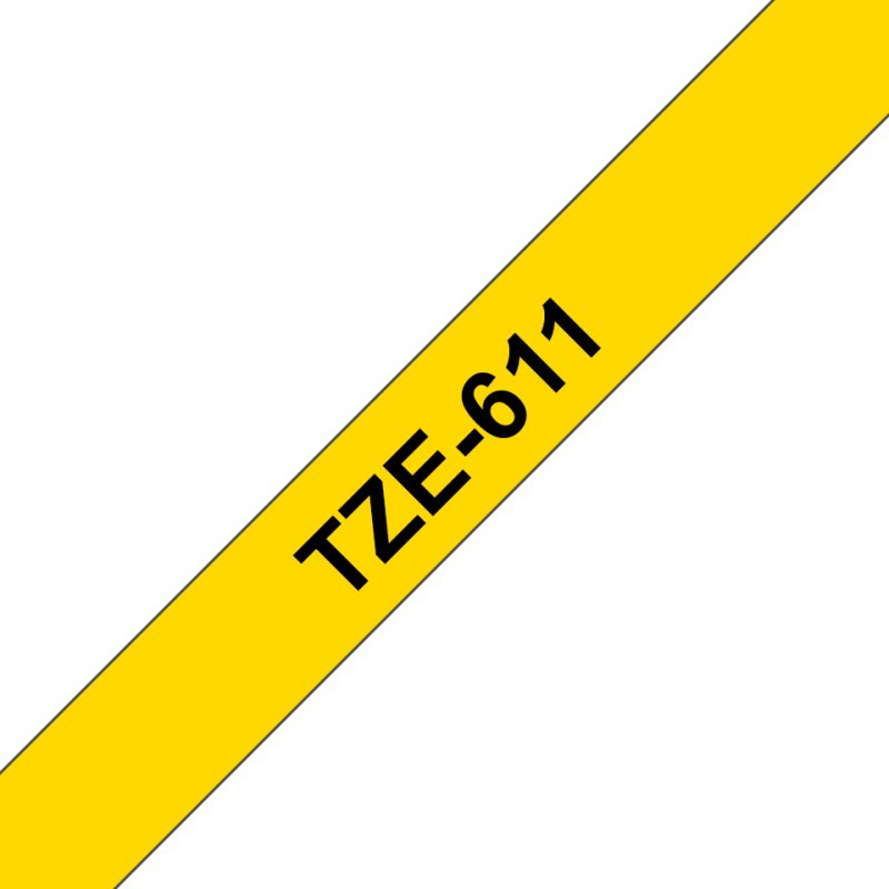 Ruban laminé Brother 6 mm TZE 611 jaune écriture noire