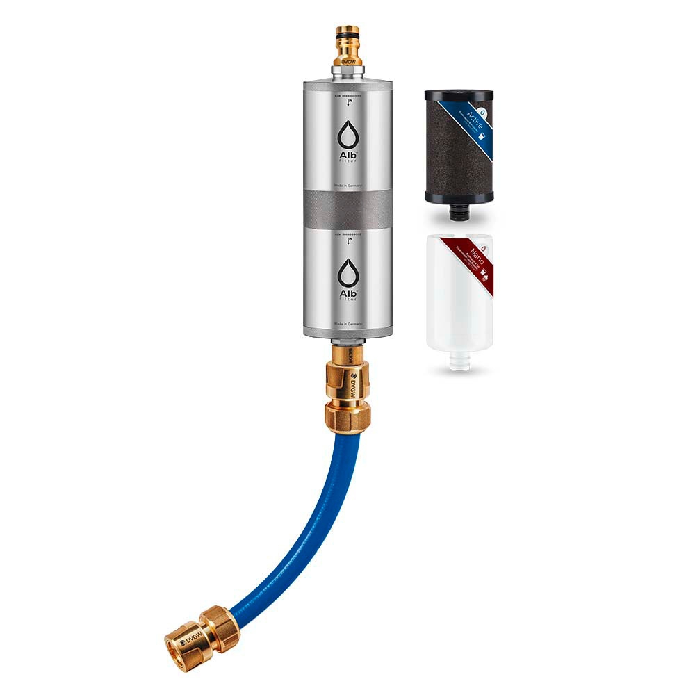 Alb Filter® FUSION Active Nano Trinkwasserfilter Camping-Set: Mobil mit Koffer Edelstahl Natur
