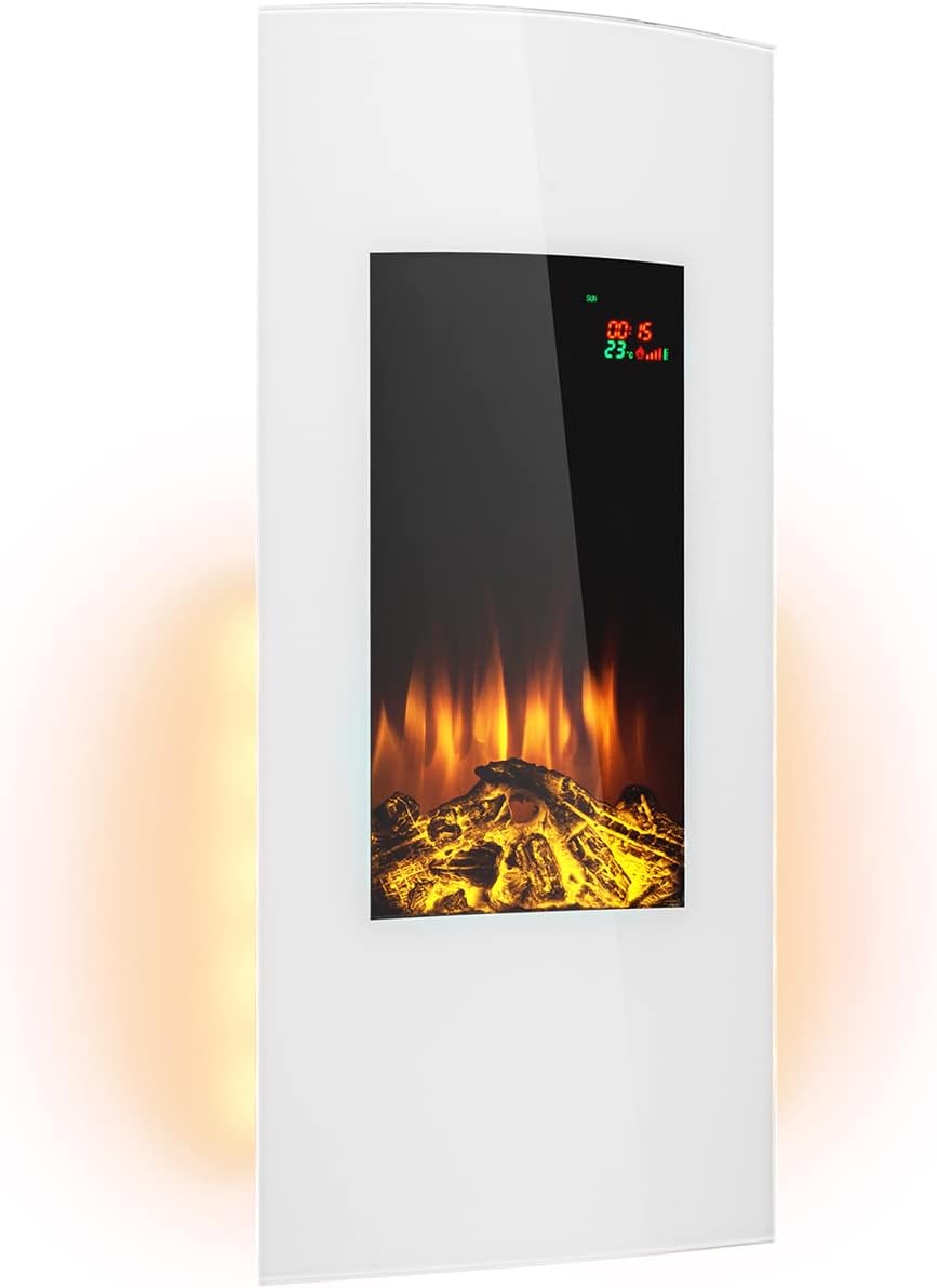 Klarstein Elektrokamin, Elektro Heizungen für Wohnzimmer & Innenräume, Elektrischer Kamin mit LED Flammen, Kamin zur Wandmontage, Heizlüfter mit Timer, Einstellbarer Thermostat, Heizung 2000 W