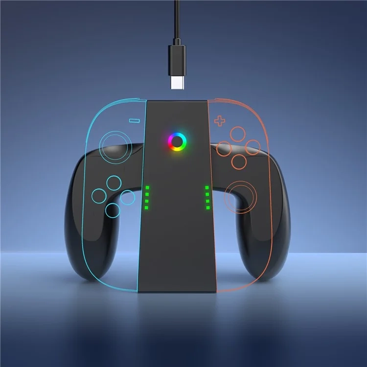 Ladegriff Dockingstation kompatibel mit Nintendo Switch 2 Joy-Con / Magnetisches Dual-Ladegerät mit LED-Anzeige und ergonomischem Griff – Schwarz