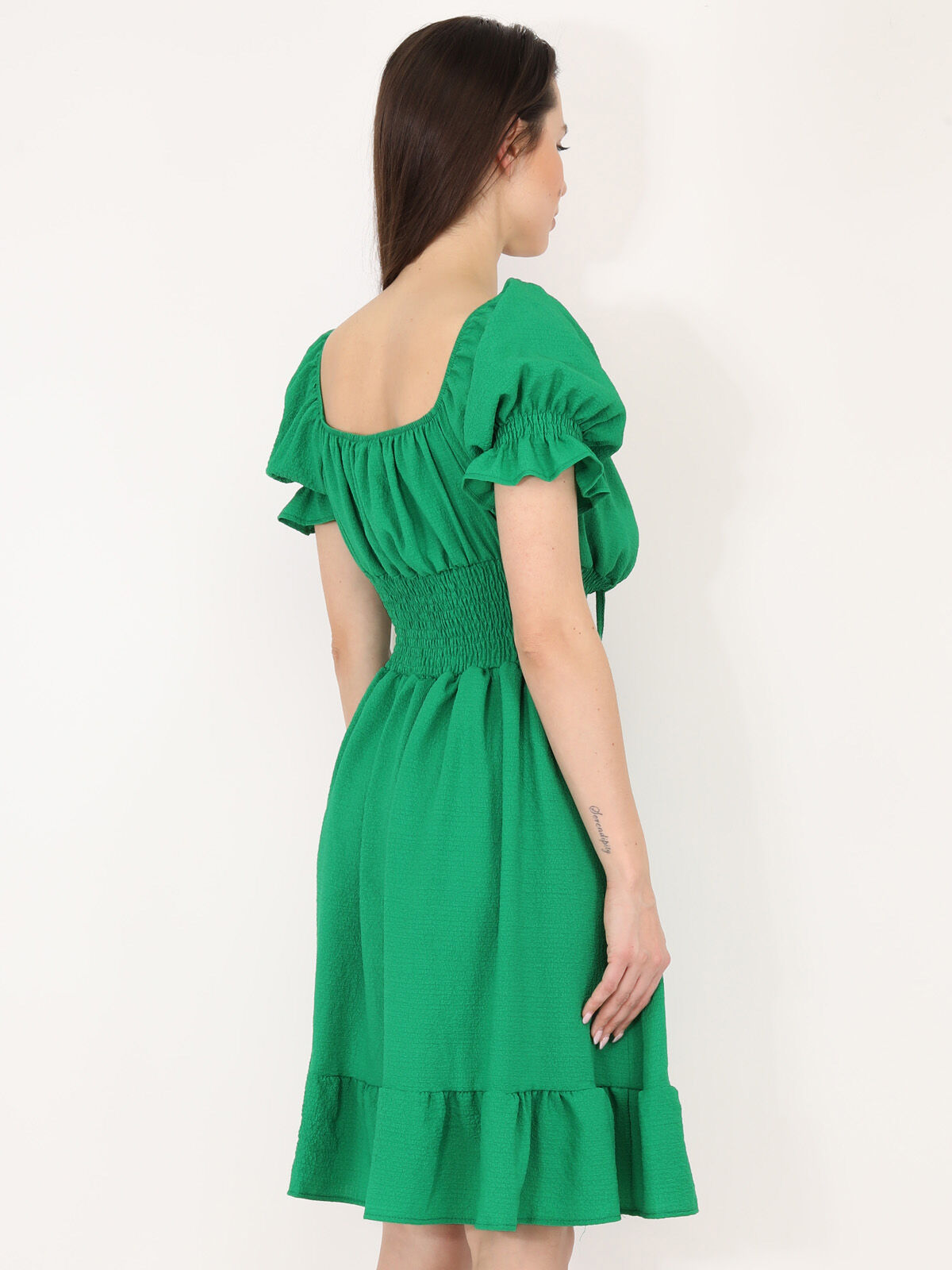 Robe patineuse à manches ballons- Vert