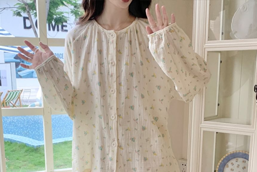 Siensien - Pyjamaset: Top met lange mouwen en bloemenprint + broek