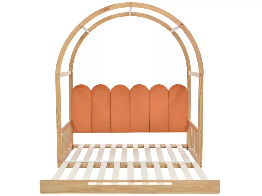 Lit gigogne 140 x 200 cm, lit enfant en bois de pin, sommier inclus - naturel