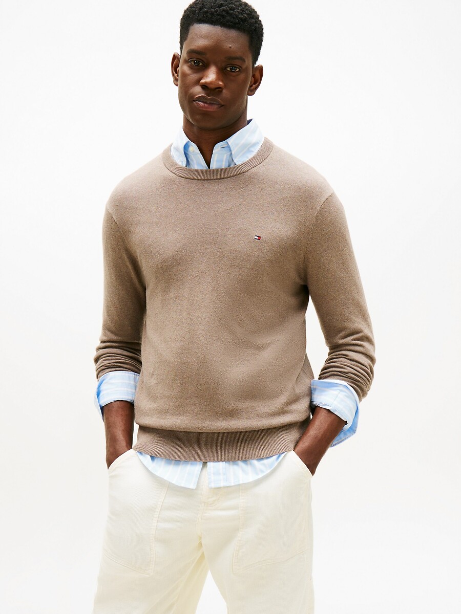 TOMMY HILFIGER<br>Suéter de gola redonda em algodão pima e cashmere