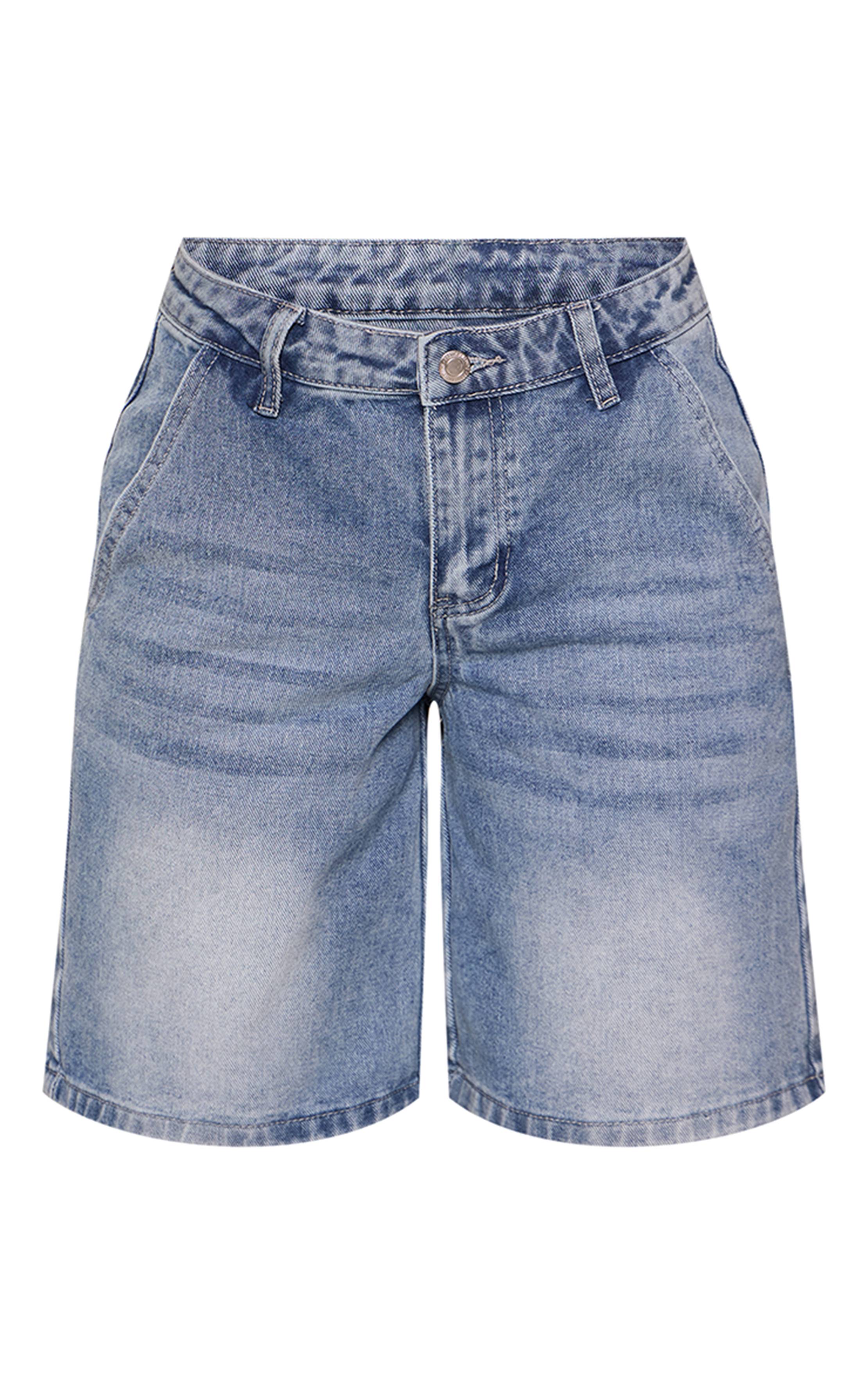 Mid Blue Wash Short En Jean Petite Taille