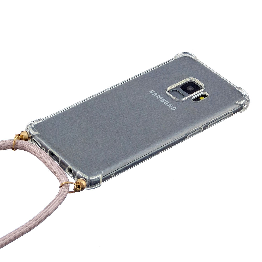 Samsung Galaxy S9 Necklace Gummi Hülle Air Cushion Fallschutz   Handykette (150cm) - Rosa / Gold