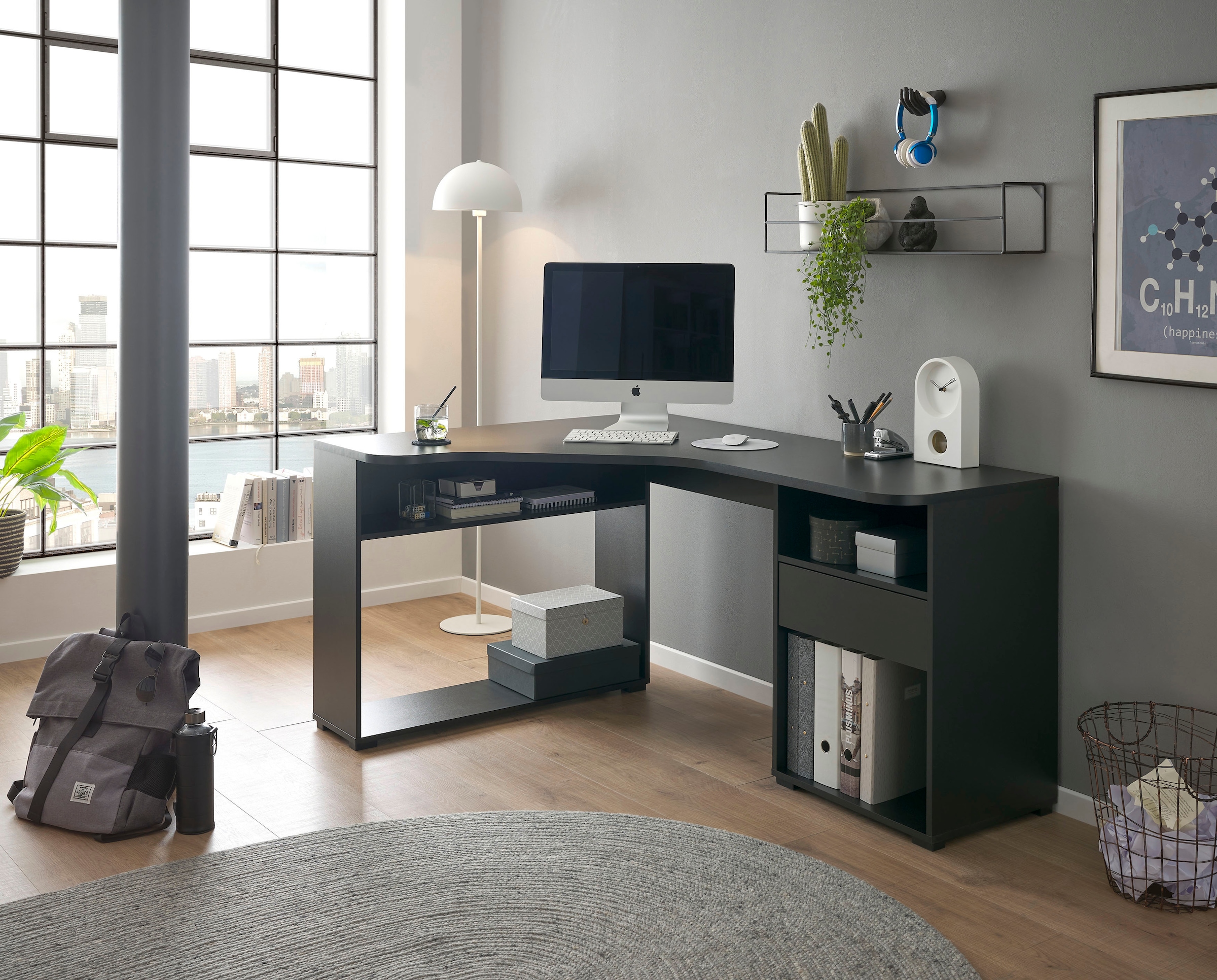 BEGA OFFICE Eckschreibtisch »BC3155« schwarz mit Ablagefächer und Schublade