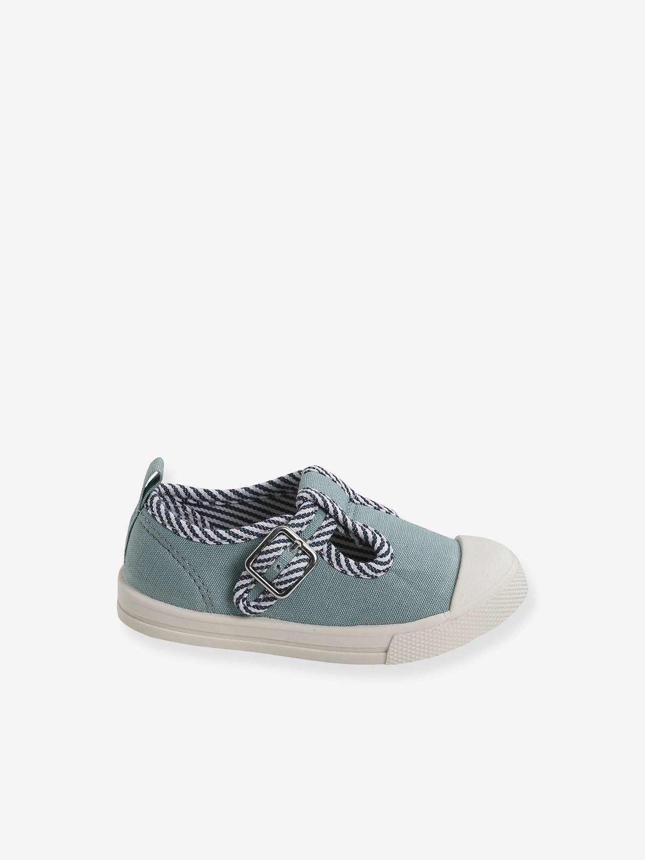 Sapatinhos de bebê de lona listrada azul