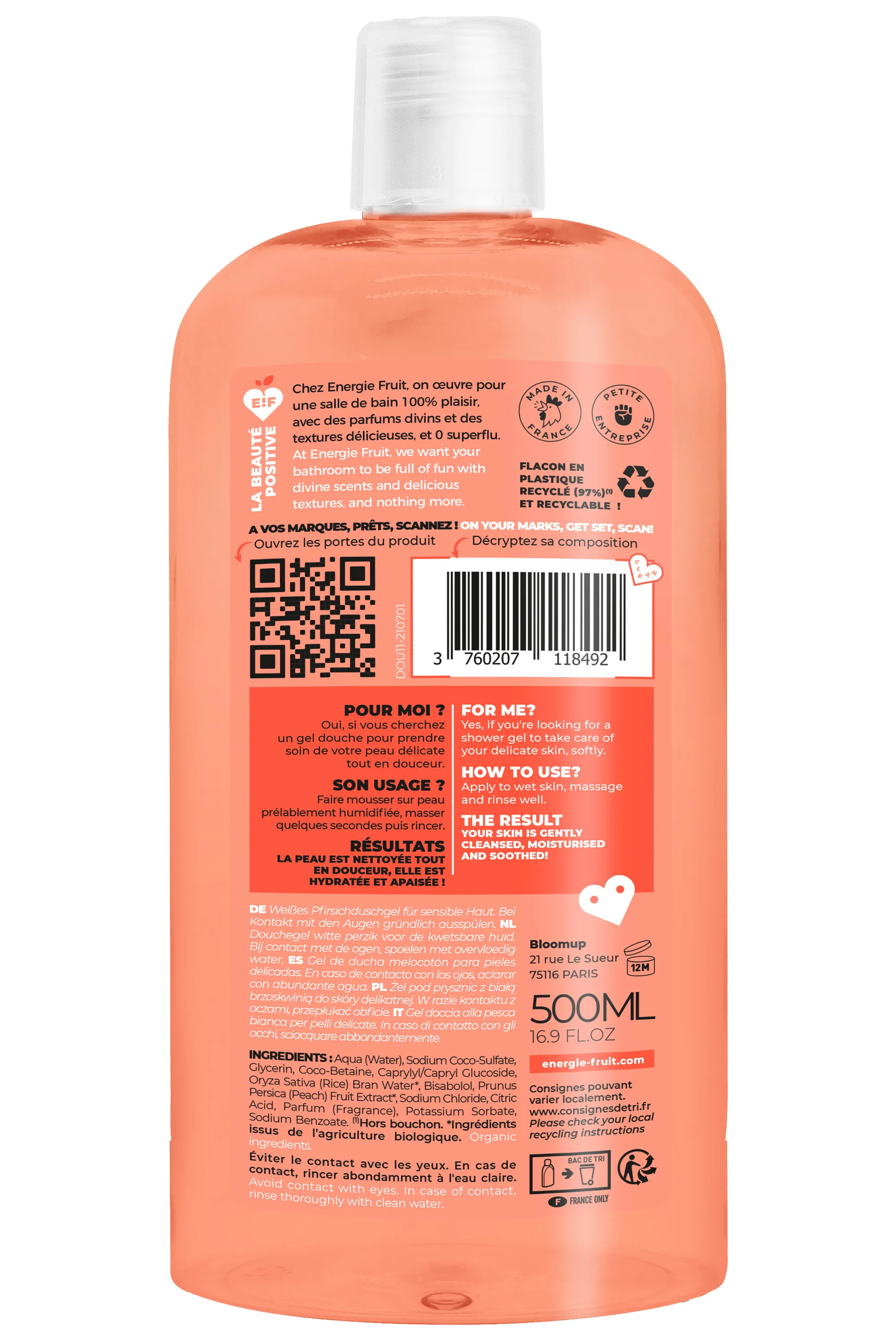 Energie Fruit Gel douche pêche blanche & eau de riz-500 ml