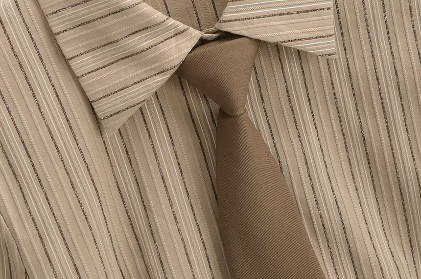 Faiar - Set: Gestreept overhemd met lange mouwen en knoopjes, slim fit + stropdas