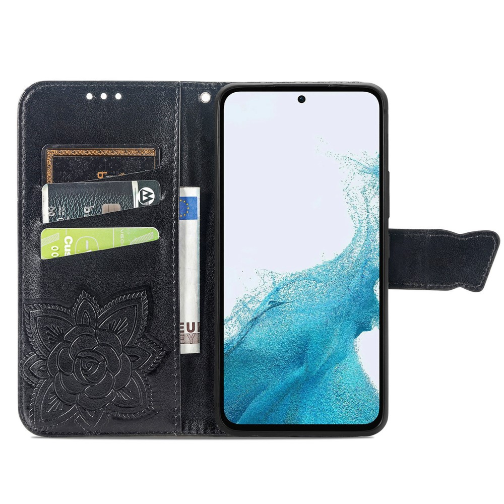 Samsung Galaxy A56 Leder Tasche Flip Cover Schmetterlinge Imprint - Schwarz