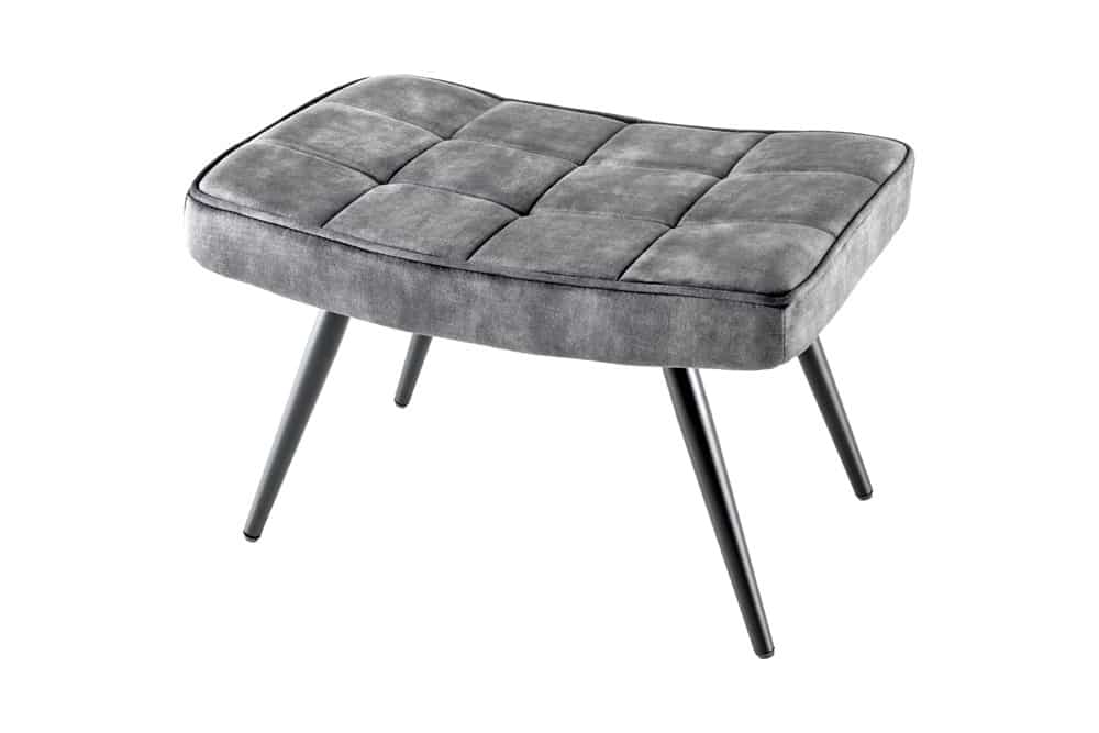 Moderner Hocker SCANDINAVIA grau Samt schwarze Metallbeine Fußhocker