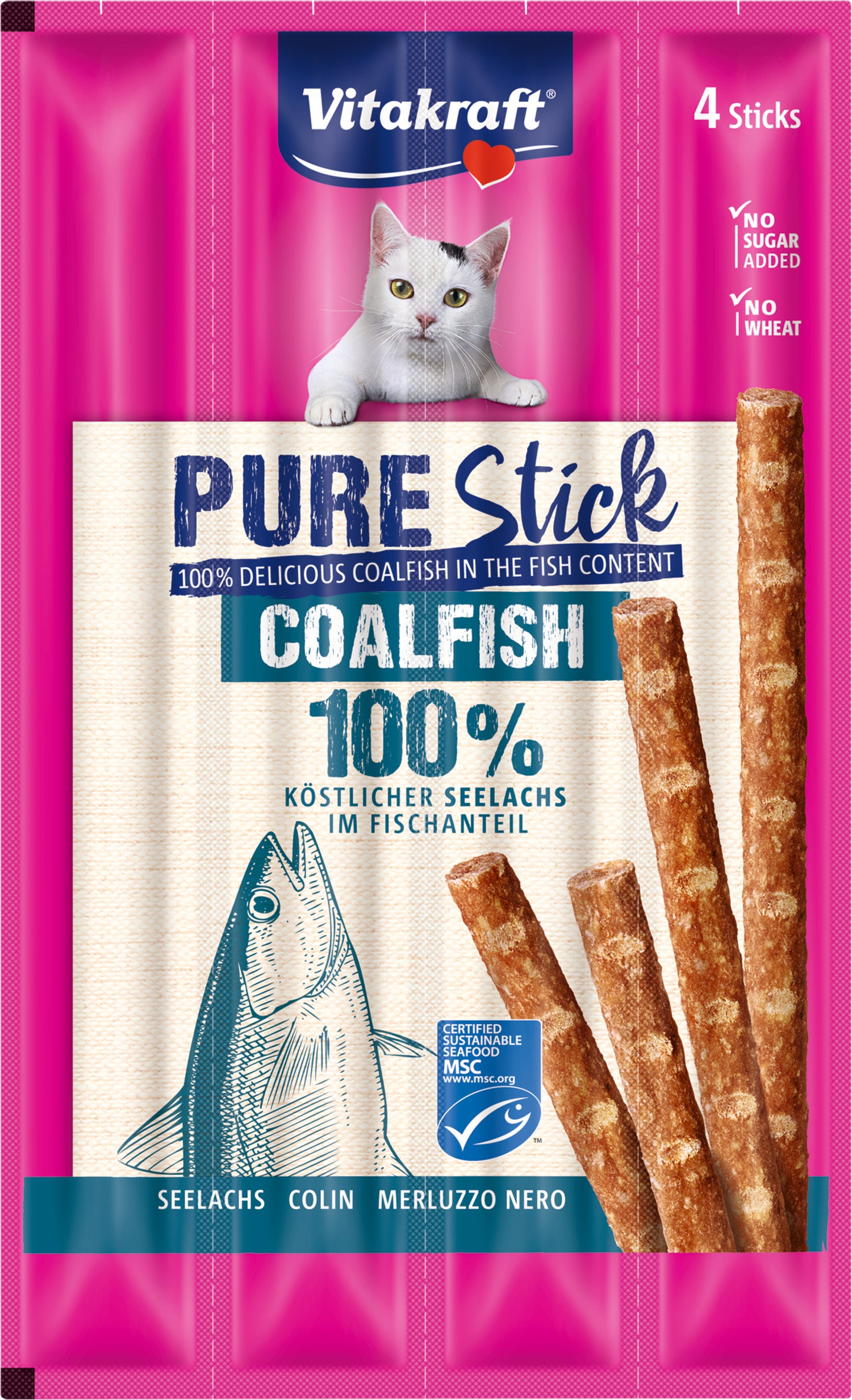 Vitakraft kattensnack Pure Stick koolvis 5 g 4 stuks