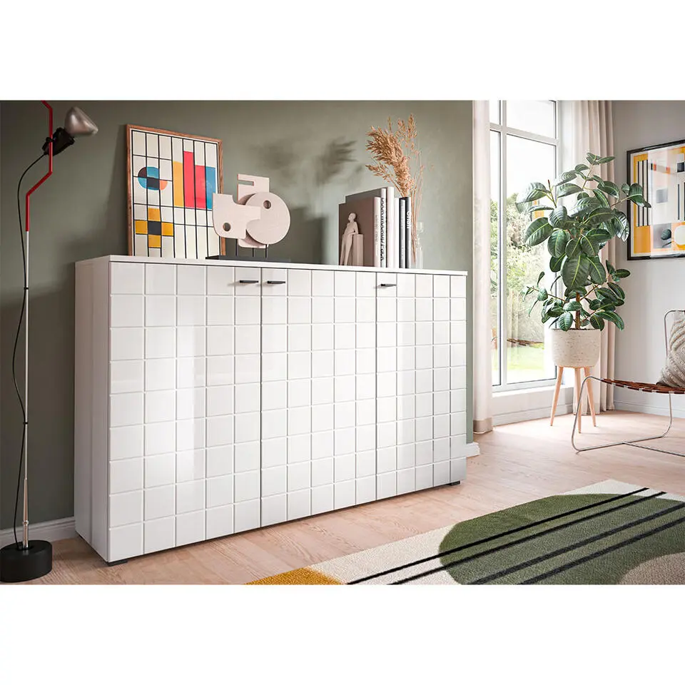 Hioshop Monte dressoir 3 deuren wit hoogglans