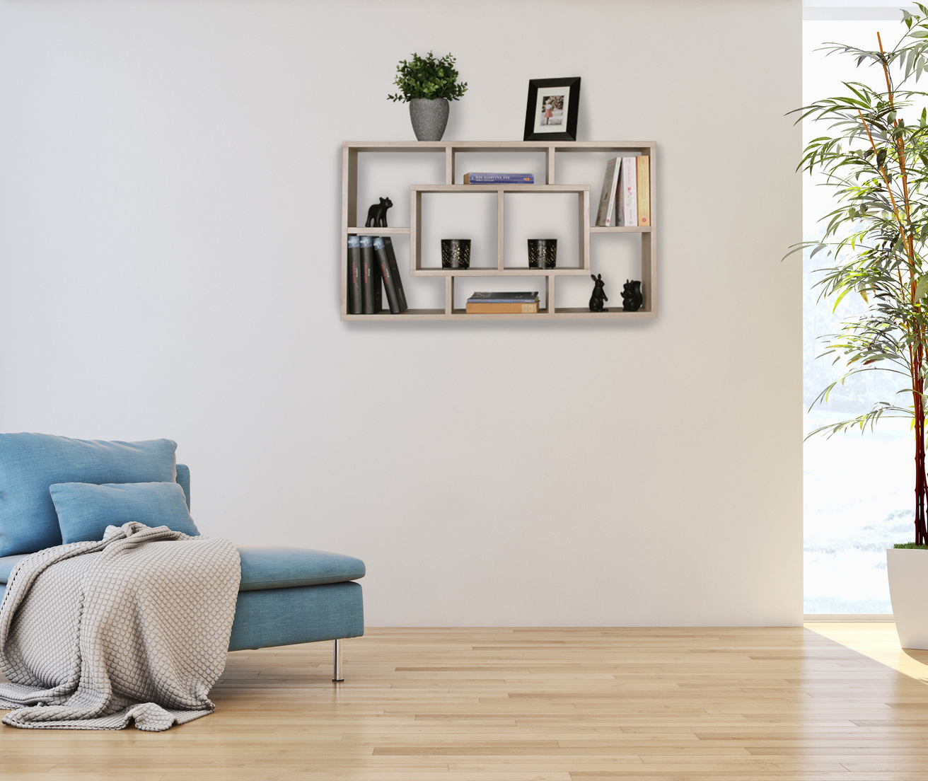 Wandregal - Sonoma Eiche - Holz - 8 Fächer - 85 cm breit