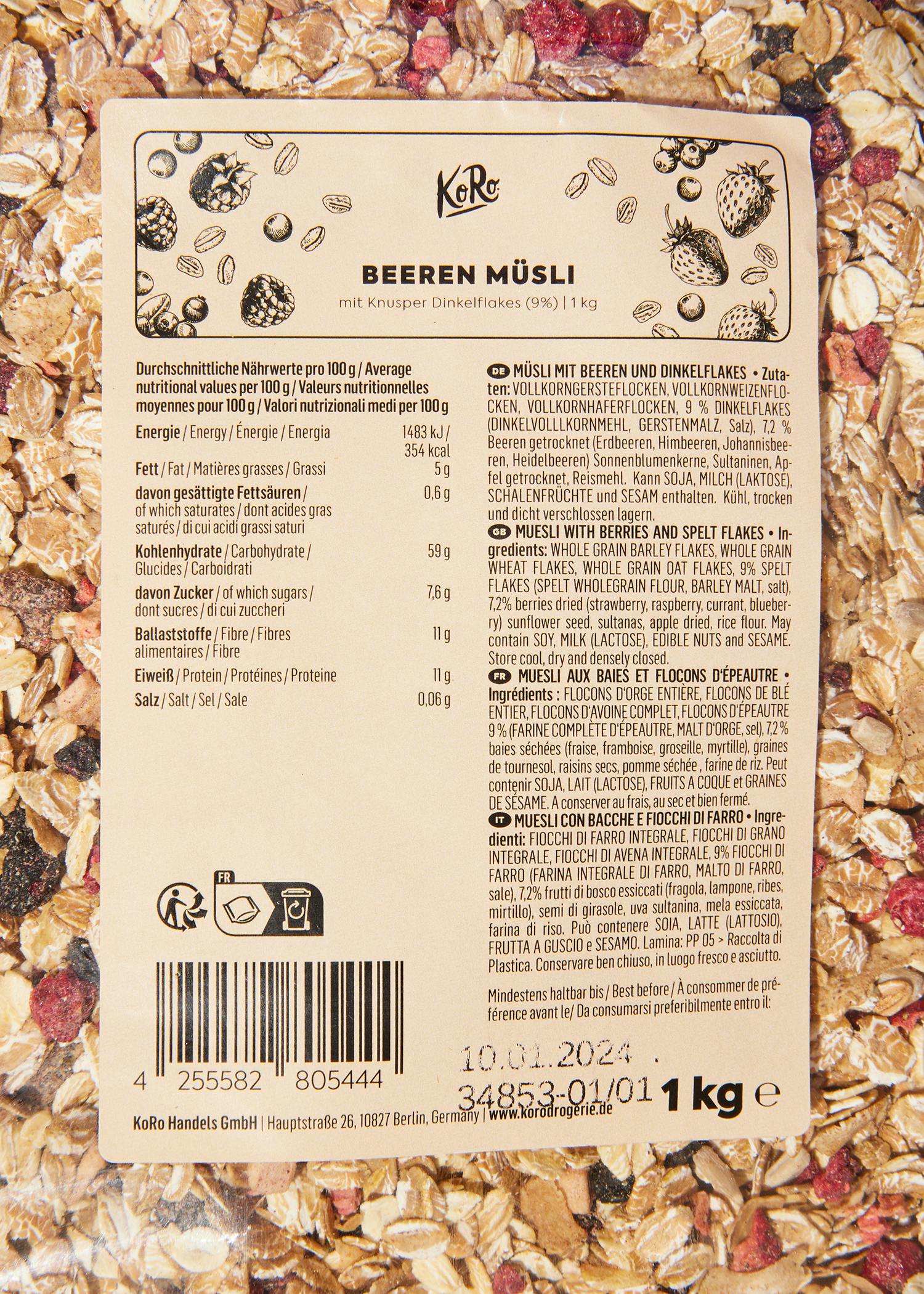 Beeren Müsli mit Knusper Dinkelflakes 1 kg