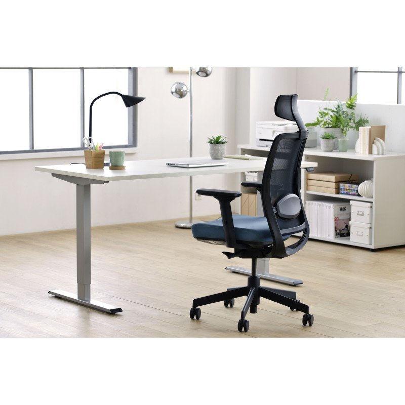 Chaise de bureau ERGO MOOV' - Tissu et maille - Dossier avec soutien lombaire rembourré  - Appui-tête - Accoudoirs - Mécanisme synchrone avec réglage profondeur d'assise