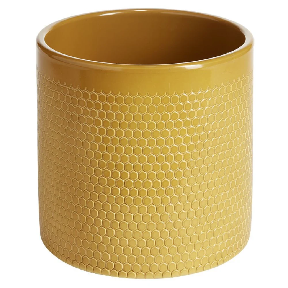 Pot de fleur jaune motif nid d'abeille 3,85L Ø19xH17,5 cm - Capri