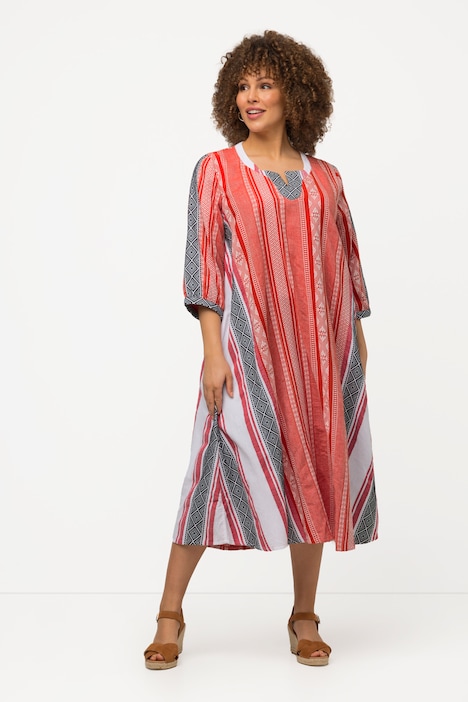 Kaftan, Ethnomuster, A-Linie, Tunika-Ausschnitt, 3/4-Arm