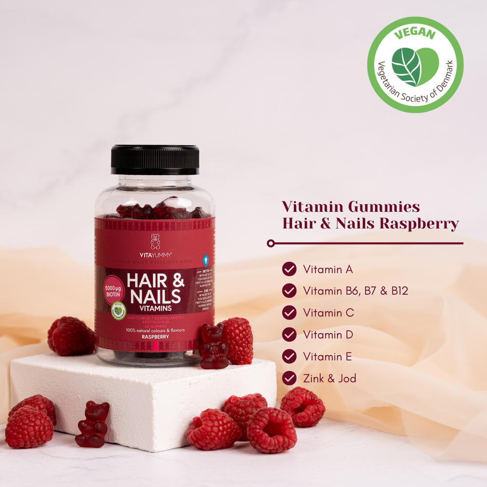 VitaYummy Hair & Nails Raspberry - 60 stk.