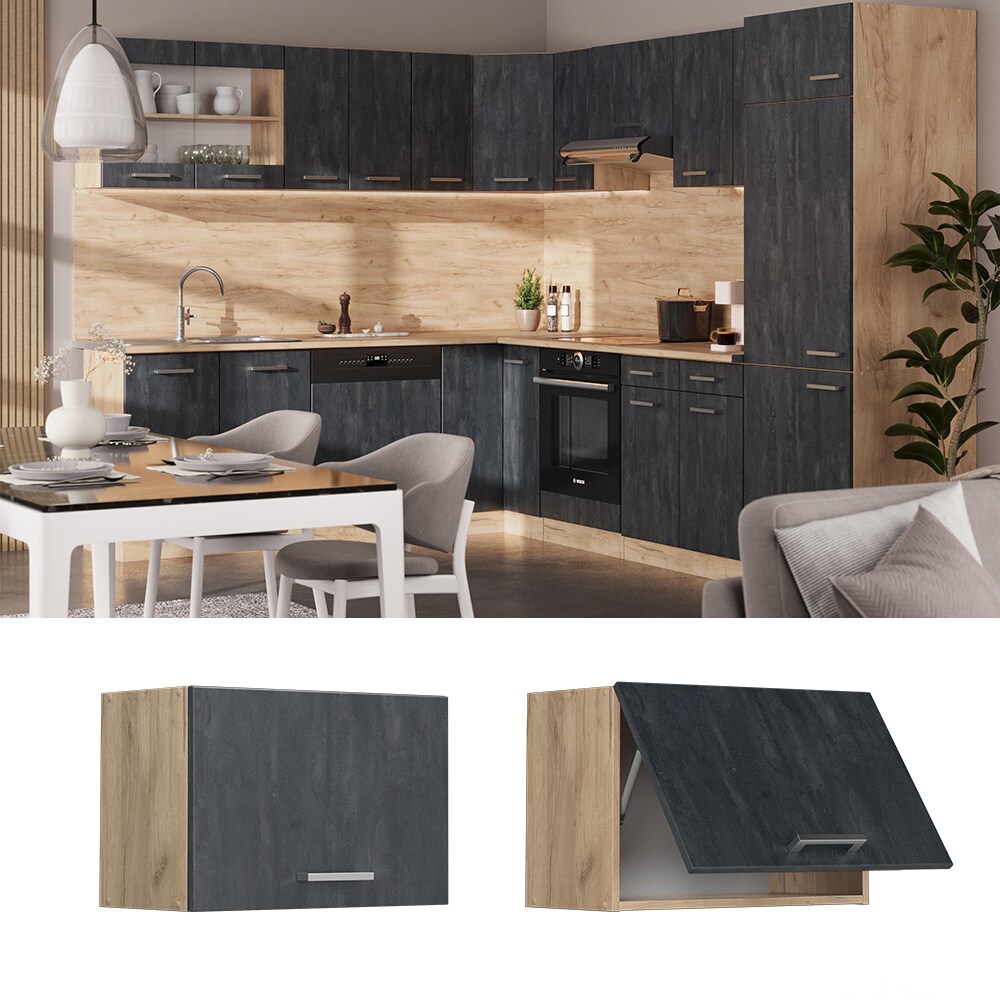 Vicco Hängeschrank R-Line Schwarz Beton Eiche 60 cm flach