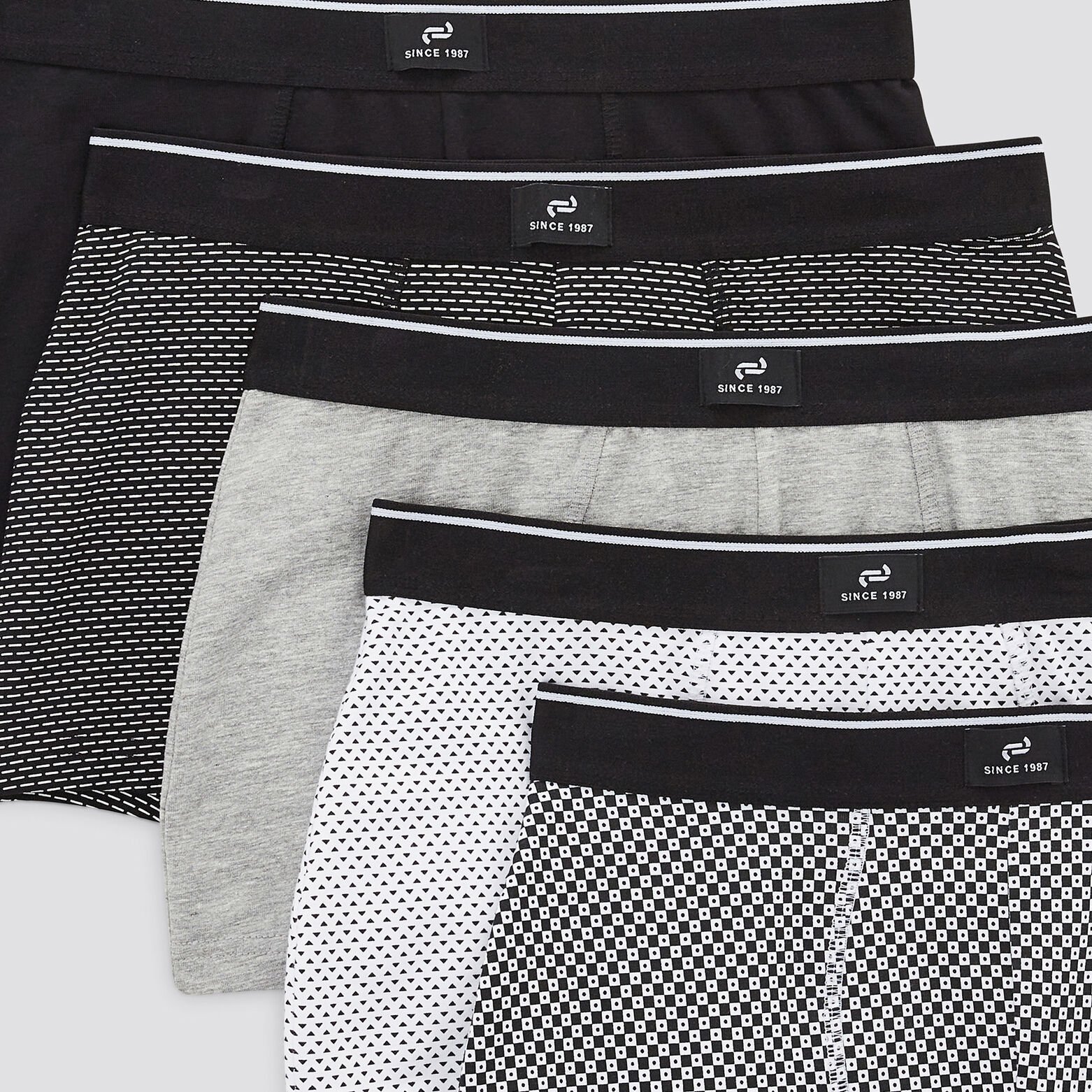Lot de 5 boxers micromotifs coton issu de l'agri. Blanc/ Ecru