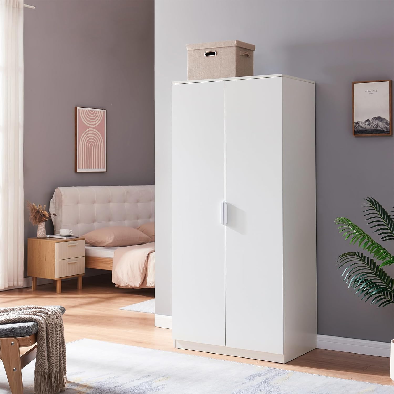 [en.casa] Kleiderschrank Eiselfing Schrank mit 2 Türen Garderobenschrank 176 x 80 x 52 cm Schlafzimmerschrank 1 Kleiderstange 1 Fach Weiß