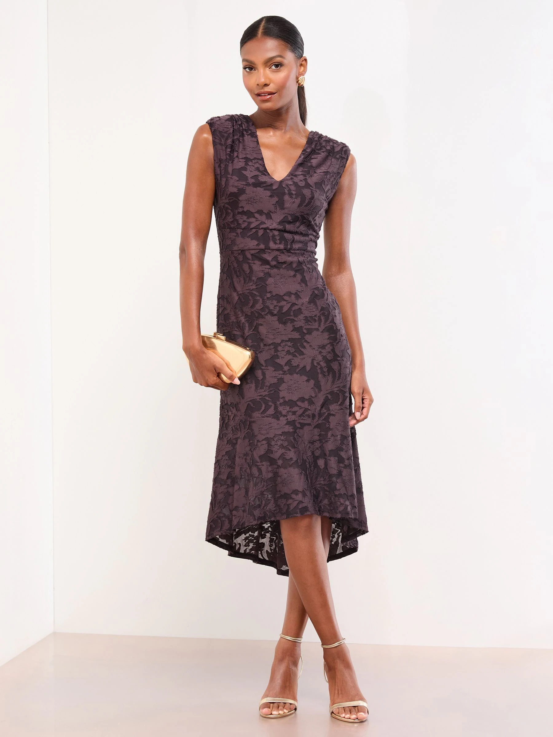 Lipsy V-Neck Burnout Fit And Flare Midi Dress